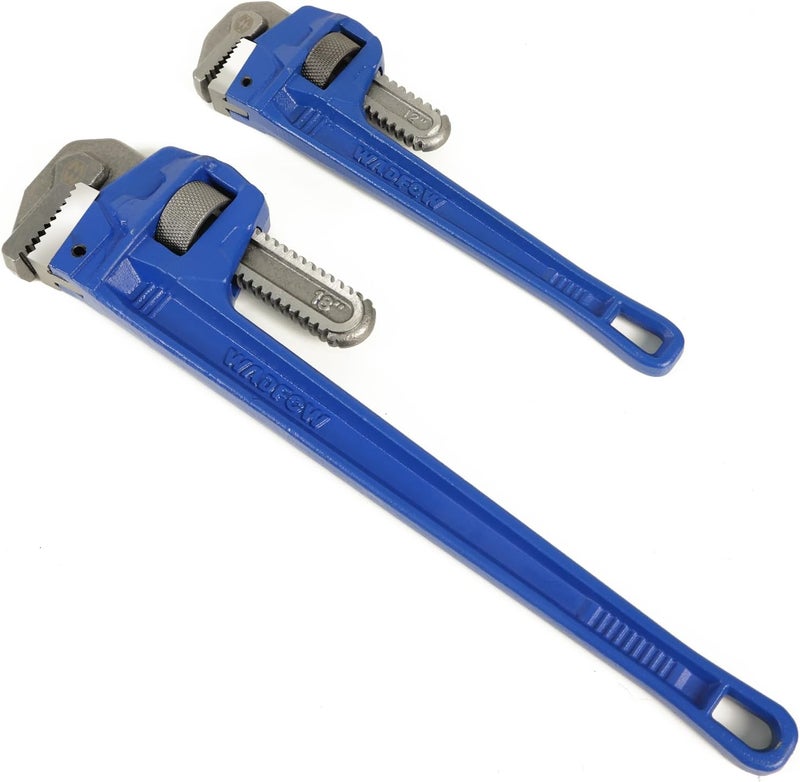 WADFOW Drop Forged 2 Piece (12", 18 ") Pipe Wrench Set: Heavy Duty Hand Tools with Adjustable Plumbing Wrench, Exceed GGG standard - Image 1